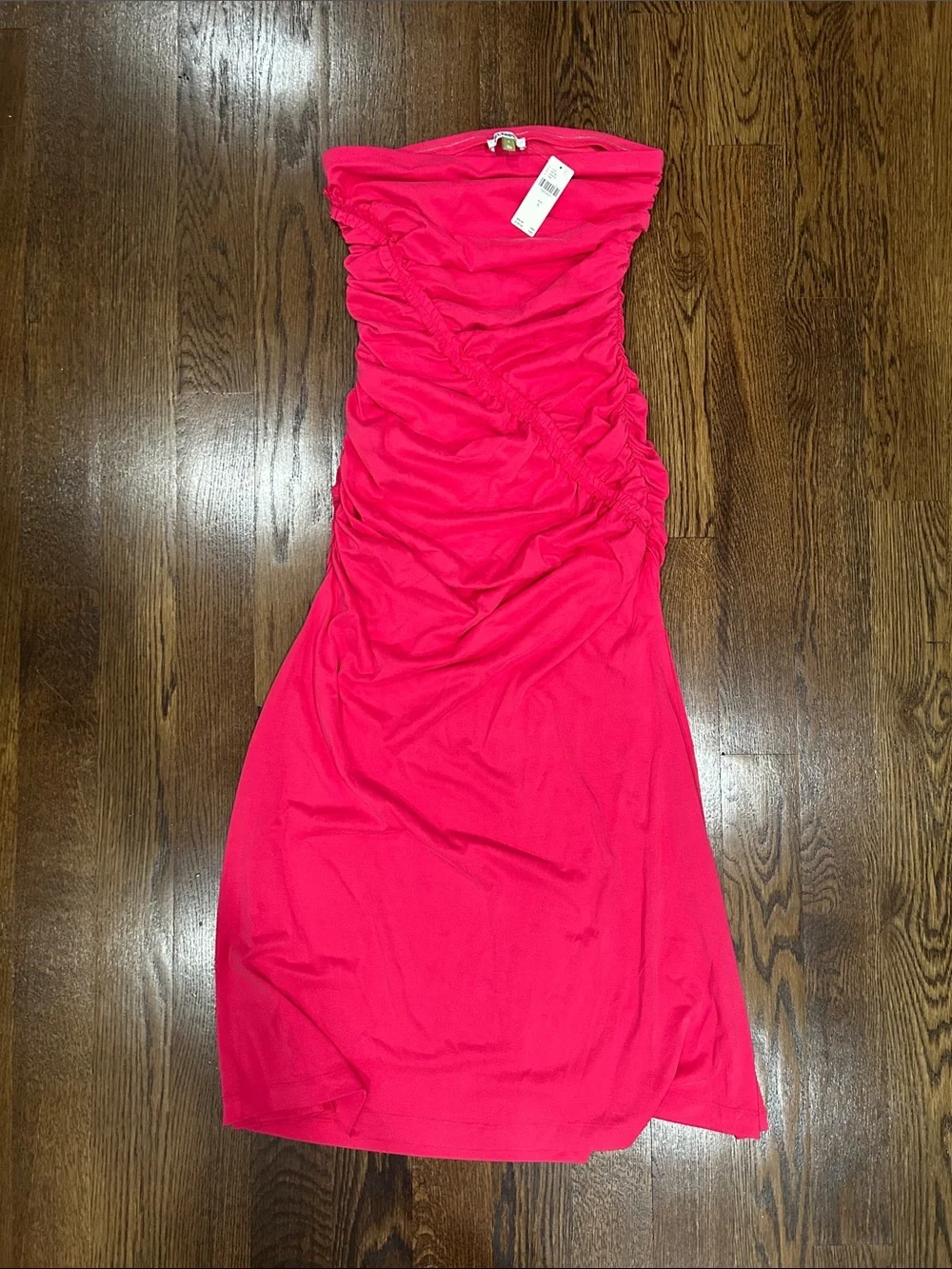 New with tag Anthroplogie Celadine Strapless Ruched Pink Midi Dress